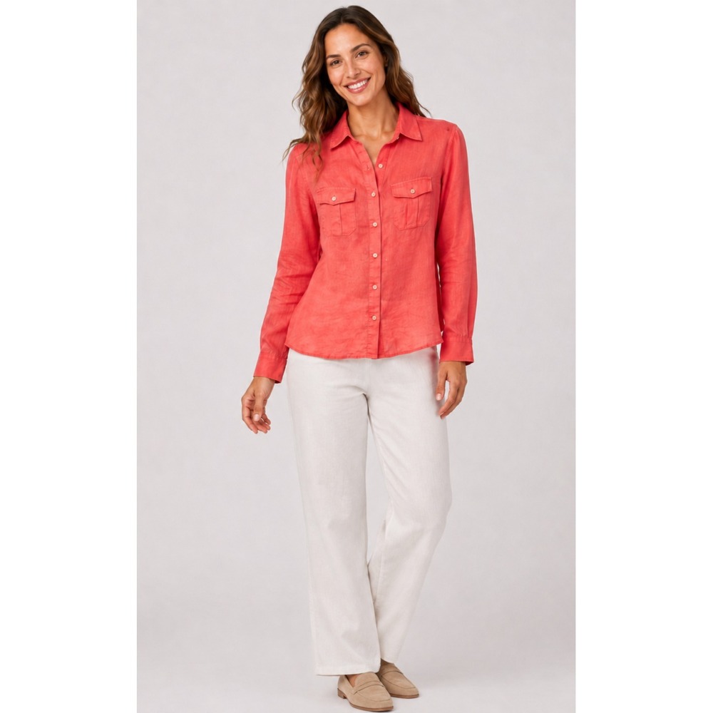 Talbots Button Front Shirt Womens Small Pink Irish Linen Beachy Coastal